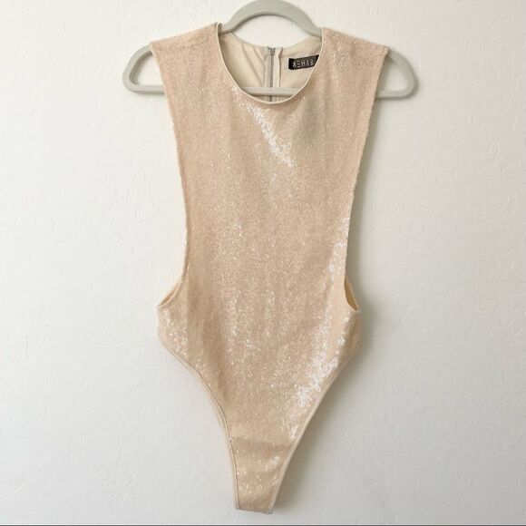REHAB Revolve Sequins Peach Pink Blush Bodysuit NWT - Picture 1 of 9